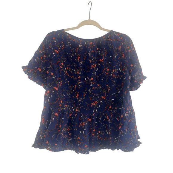 ✨Madewell Silk Stanza Ruffle-Hem Sz Large Top in Moonless Floral✨ - Picture 6 of 8